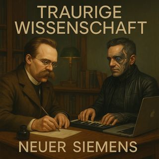 Moody painting of a man in a black leather jacket with facial tattoos touching a bookshelf in a dimly lit room, with a laptop and lamp on a wooden desk nearby